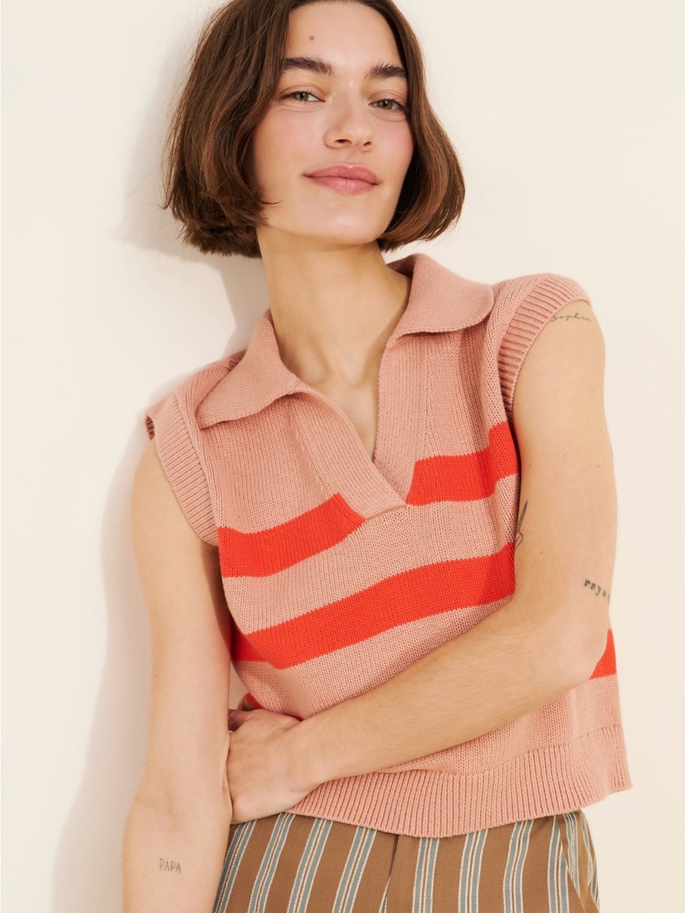 Velvet by Graham and Spencer Marietta Collared Popover sweater vest  striped